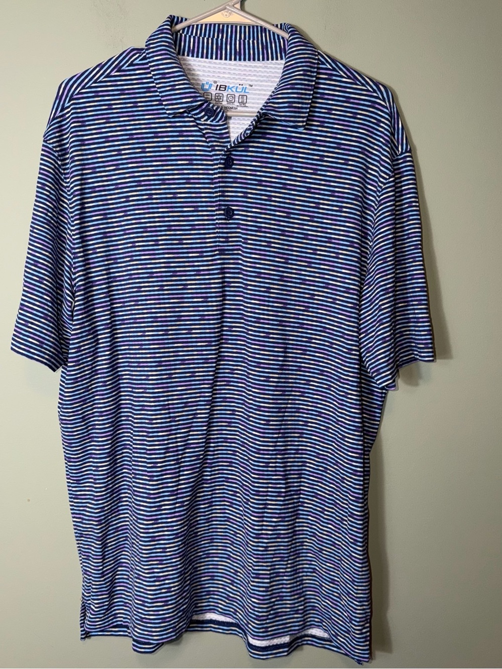 IBKUL Men's Navy and White Striped Performance Polo Large UPF 50+